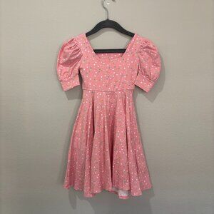 Remie Girl pink with multicolored dots short sleeve dress with side pockets